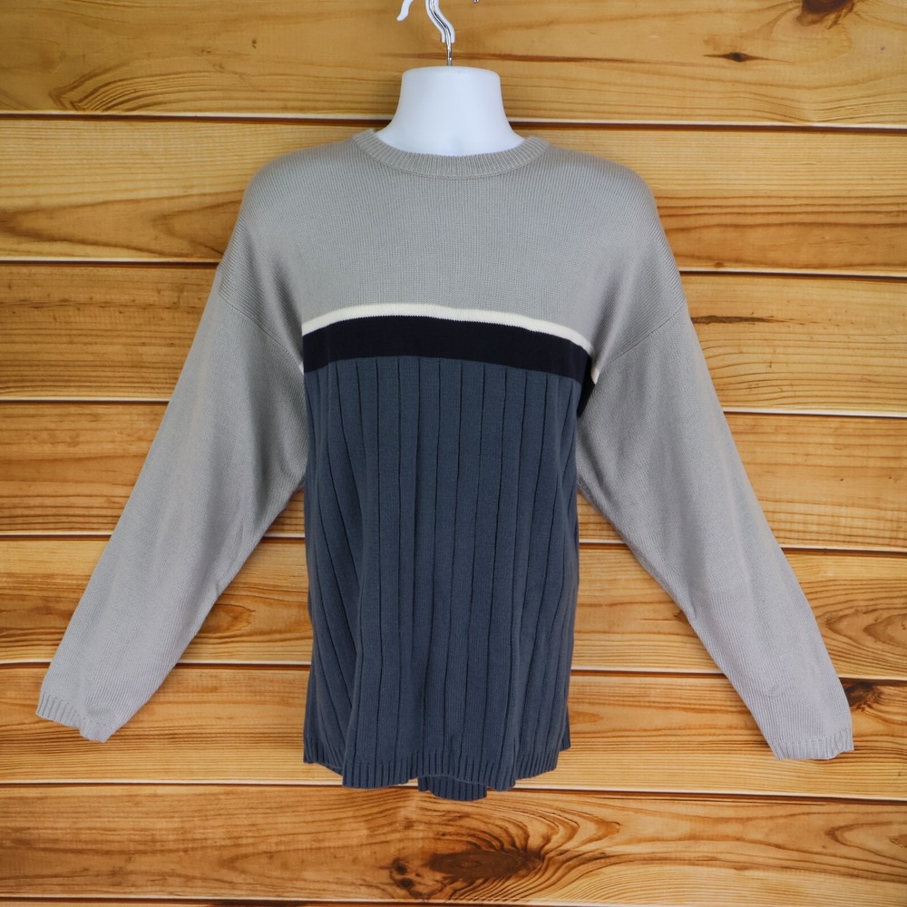 Sonoma Sweater Pullover Mens Size 2XL Gray‎ Blue Colorblock Comfort Round Neck